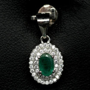 Colgante Esmeralda Verde Natural Auténtico Plata de Ley N306 - Imagen 1 de 2