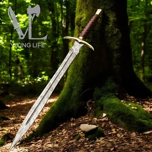 Premium Hand Forged Damascus Steel Sword Medieval Viking Battle Ready Free Ship - Picture 1 of 5