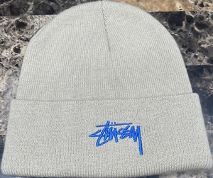Stussy Beige/Blue Embroider Logo Beanie Made In USA - Picture 1 of 5