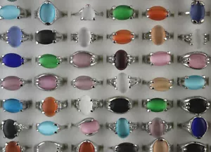 60pcs Wholesale Lots Lady Fashion Mixed Shape Cat's-eye Stone Silver P Rings - Picture 1 of 9