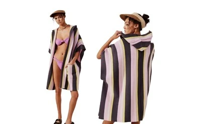 Poncho kimono tejido con capucha a rayas Free People All I Need OS Boho Beach Foto 1 de 4
