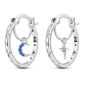 MULA Original Sterne Moons Hoop Ohrringe CZ Für Frauen Schmuck 925 Versilbert - Picture 1 of 5