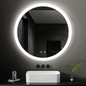 EMKE Round Bathroom LED Mirror With Warm & White Lights Dimmable Demister Touch - Picture 1 of 9