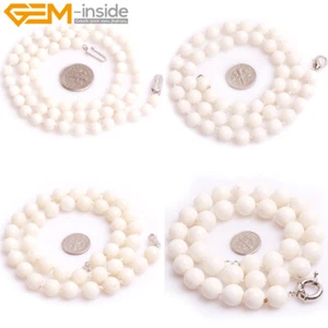 Collar Natural Blanco Coral Cuentas Redondas Cuentas Piedra Curación Colgante Largo 18" - Imagen 1 de 25