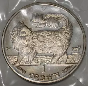 1993 Isle of Man One Crown -  Copper-Nickel Coin  MAINE COON CAT - Picture 1 of 9