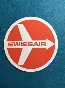 Vintage 1940's Airline SWISS AIR Luggage Label red round Design - unused - Picture 1 of 2