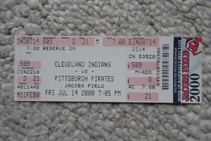 CLEVELAND INDIANS VS PIRATES 7/14/2000 FULL TICKET ~ KEVIN YOUNG (2 HRs) - Picture 1 of 1