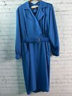 Vintage California Girl Petrina Aberle Size 16 Blue Belted Gold Buttons Dress