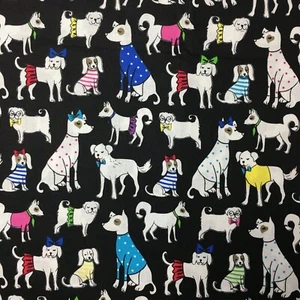 1/2 M Dog Puppy Paw-Ty Time Quilting Sewing Cotton Fabric on Black - Picture 1 of 3
