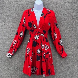 Baby Doll Dress XS Floral Mini Dress XS Yumi Kim Deep V-Neck Long Sleeve - Picture 1 of 14