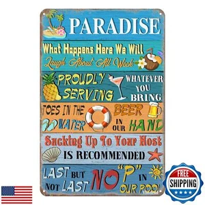 Viodenl Metal Sign Paradise Pool Rules Tin Vintage Pool Patio Wall Decoration - Picture 1 of 5