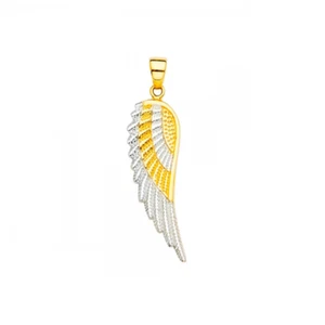14K Solid Yellow White Gold Angel Wings Pendant - Guardian Luck Necklace Charm - Picture 1 of 1