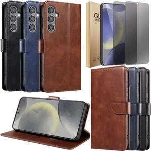 For Samsung Galaxy S24+ S24 Ultra 5G Case Leather Cover Privacy Tempered Glass - Picture 1 of 31