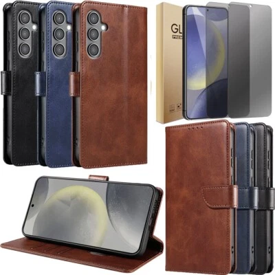 For Samsung Galaxy S24+ S24 Ultra 5G Case Leather Cover Privacy Tempered Glass - Image 1 of 4