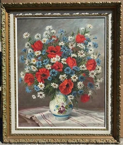Vintage Mid Century Floral Still Life of Flowers Painting by Joseph Szeles - Picture 1 of 4