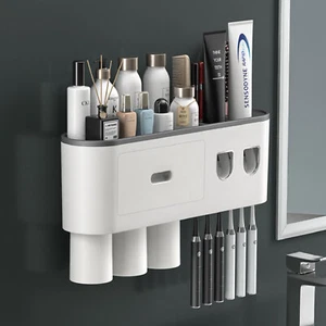 Wandhalterung für Zahnbürste mit doppeltem automatischem Zahnpasta-Spender 3 Tas - Bild 1 von 6