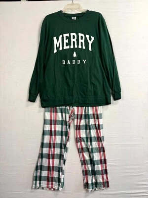 Conjunto de pijama de Navidad verde grande para hombre Merry Daddy gráfico elástico manga larga Foto 1 de 4