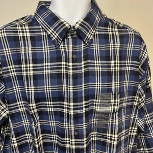 Men’s Flannel Long Sleeve St John’s Bay Xl Button Front Navy & Off White Plaid - Picture 1 of 6