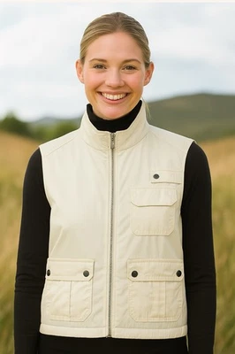 Chaleco de golf Ralph Lauren reversible con cremallera para mujer talla grande marfil y bolsillos marrones Foto 1 de 4