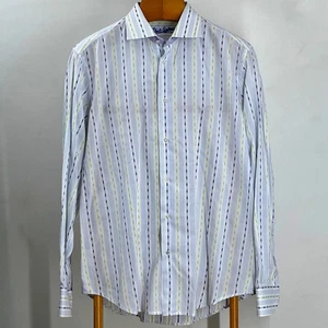 Camicia uomo Robert Graham manica lunga blu bianca a righe con polsino taglia 16,5 - Foto 1 di 14