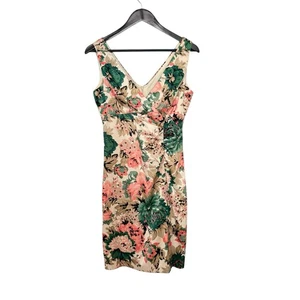 Abito senza maniche Donna Ricco NY verde e rosa tubino floreale mini scollo a V taglia 4 - Foto 1 di 7