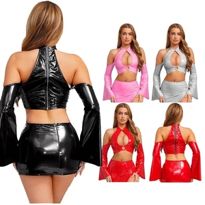 Women Tank Hollow-out Partywear Solid Color Top Nightclub T-Shirt Rave Dance PU - Picture 1 of 57