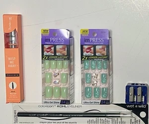 Kiss Medium Press On Manicure Gel LOT 2 W/Eyeliner/Mascara/Sharpener -NEM05 - Picture 1 of 4