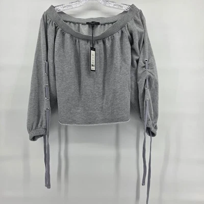 ROMO + JULIET COUTURE Sudadera Top Mediana Nueva Gris Manga Con Cordones Hombro Descubierto Foto 1 de 4