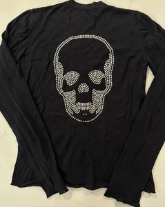 Black Cardigan Sweater Lucien Pellat finet Studded Skull Size L Made In Italy - Picture 1 of 15