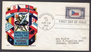 1943 Overrun Countries Czechoslovia (Scott 910) - Staehle KING'S G/P WDC FDC 411 - Bild 1 von 1