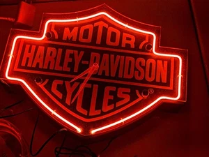 Harley-Davidson Etched Bar & Shield Shaped Neon Clock - Picture 1 of 5