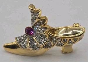 Broche broche de zapatos de tacón alto con estrás tono dorado vintage - Hecho en Taiwán, disfraz - Imagen 1 de 4