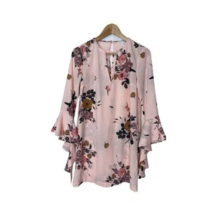 LEITH Minikleid hellrosa Blumen Fledermaus Flügel Bündchen BOHO XS - Bild 1 von 7