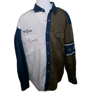 Vintage Wrangler Western Hemd Herren XL Colorblock Druckknopf Azteken Brushpopper - Bild 1 von 24