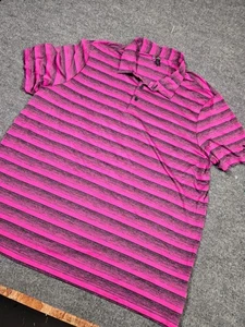 Adidas Polo Shirt 2XL Pink Black Striped Short Sleeve Golf Performance Top - Picture 1 of 9