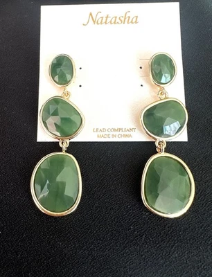 Natasha T 三宝石吊坠耳环/绿色 — 第 1/3 张图片