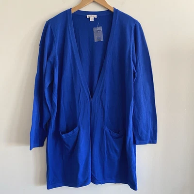 Cárdigan túnica Joan Rivers suéter abierto azul 1X cómodo bolsillos elásticos largo nuevo Foto 1 de 4