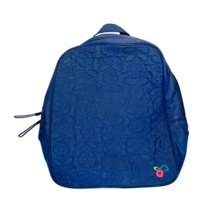 Dark Blue Floral Quilted Backpack Crossbody Strap School Bag Womens Tote Satchel - Picture 1 of 5