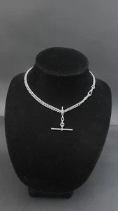 Australian 1900s Sterling Silver Curb Link Watch Chain/Necklace w T-Bar 22.7g - Picture 1 of 15