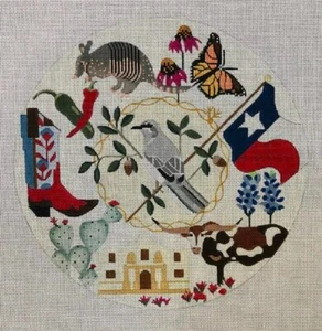 Needlepoint Handpainted Melissa Prince Texas Wreath 10x10 - Picture 1 of 4
