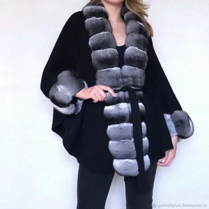 Women's Real Rex Rabbit Fur Collar Cuff Overcoat Warm Belted Wool Coat Jacket    - Picture 1 of 5