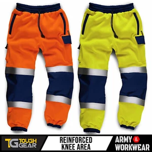 HI VIZ Jogging Two Tone Trousers Bottoms Jogger Sweat Mens Pants Railway GO/RT - Picture 1 of 3