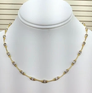 14K Yellow White Two Tone Gold Diamond Station Tennis Necklace 17" FZZ - Picture 1 of 5