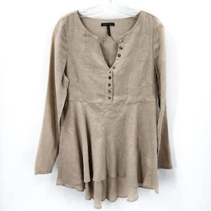 SARAH PACINI Long Sleeve 1/2 Button Linen Tunic Top Natural Beige Size S - Picture 1 of 4