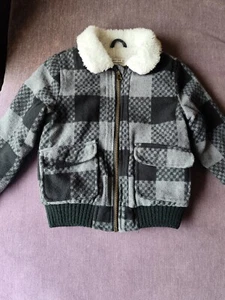 Crafted Black Grey Check Fleece Boys Kids Bomber Jacket 3-4 Years - Picture 1 of 13