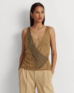 NWT LAUREN RALPH LAUREN BLACK LABEL Beaded Tulle Embellished Sleeveless Top XL - Picture 1 of 17