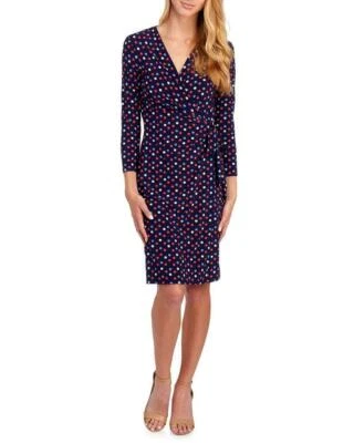 NUEVO VESTIDO VAINA ENVOLVENTE SINTÉTICO CARRERA LUNARES AZULES ANNE KLEIN TALLA XL Foto 1 de 3