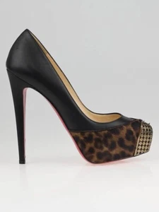 Christian Louboutin Maggie 140 Black Pony Leopard Pumps. Sz 40.5 (9.5/10) - Picture 1 of 12