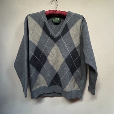 Peter Scott Herren 42 Grau Wolle Angora Argyle V-Ausschnitt Pullover Sweater Langarm - Bild 1 von 4