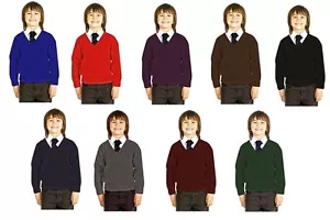 Boys School Uniform Wool Mix V Neck Jumper/Pullover Premium Knitted - Picture 1 of 18